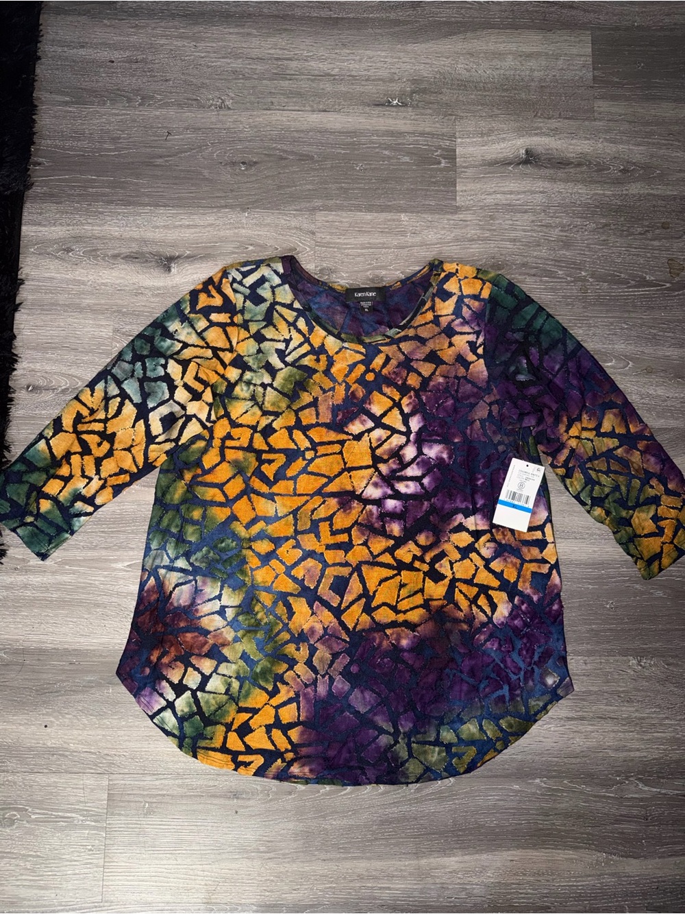 Karen Kane Multicolor Mosaic Tie-Dye Crewneck Long Sleeve Top